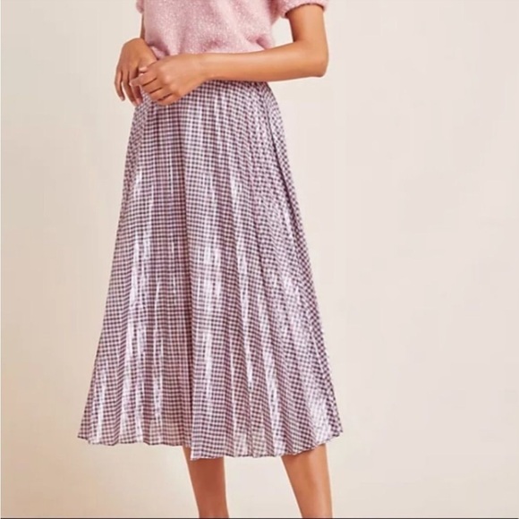 Anthropologie Rowan Pleated Gingham Shiny Midi Skirt - Picture 2 of 8